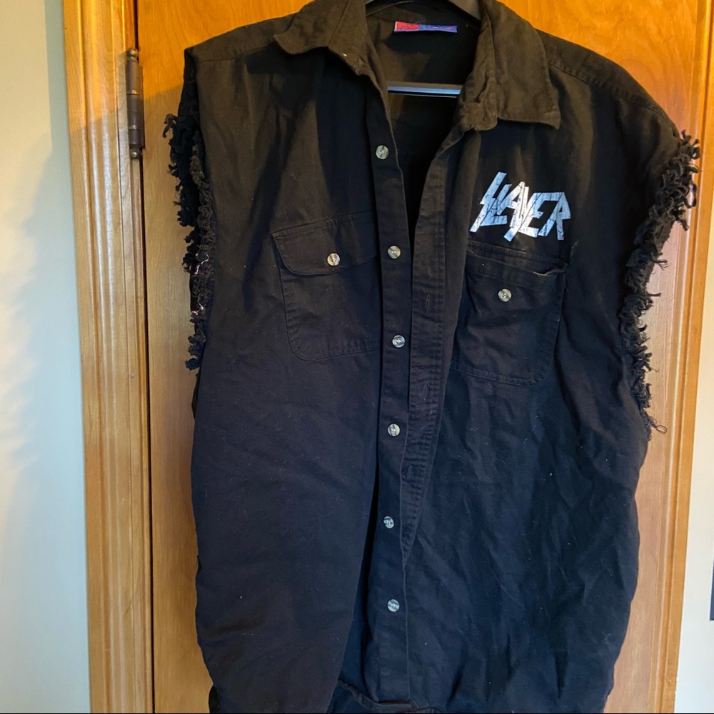 VERY RARE SLAYER SHIRT—sleeveless collared work shirt, collectable